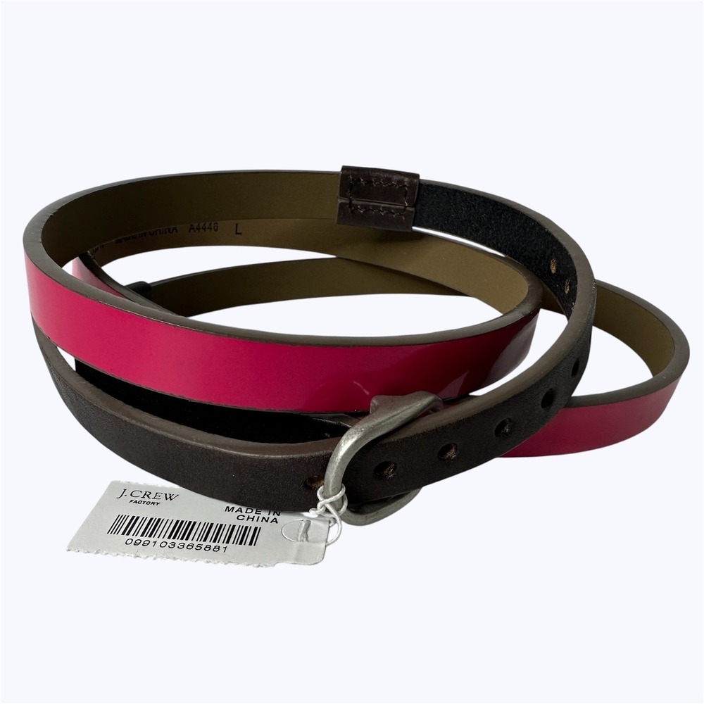 J Crew Skinny Belt Hot Pink Brown Two Tone Silver Tone‎ Buckle A4446 Preppy Sz L
